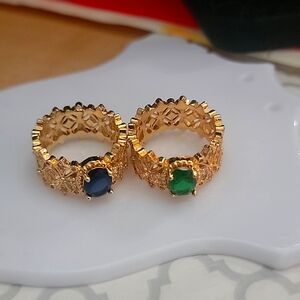 2 RINGS with  blue and green stone